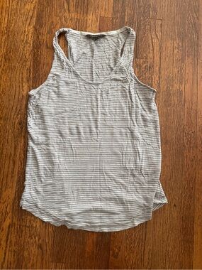 Banana Republic Gray and White Striped V-Neck Tank